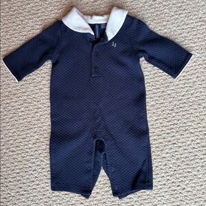 Janie And Jack, Navy Blue Baby Boy Pajama Play And Sleep Outfit Collar 0-3 Mos